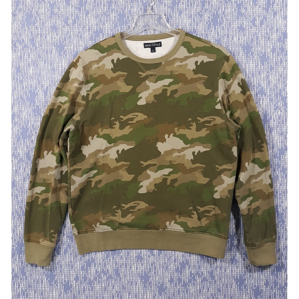 J.CREW Sweater Mens Large Pullover Green Camouflage‎ Crew Neck Cotton